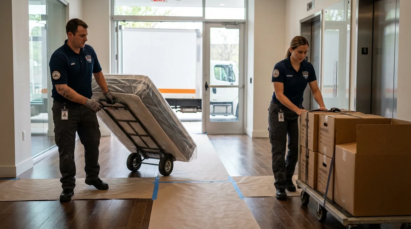 Professional apartment movers loading elevator in Wahoo, NE