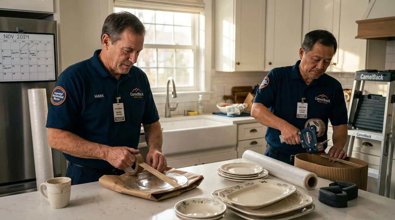 Professional crew packing kitchen dishware in Wahoo, NE